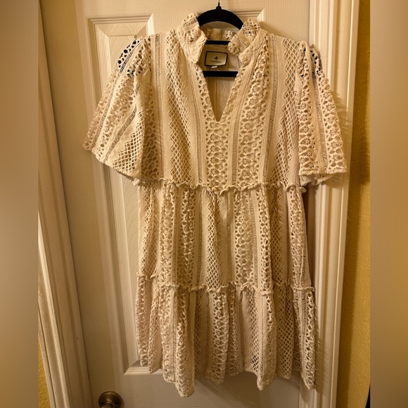 Tuckernuck Dresses & Skirts - Tuckernuck Sand Crochet Lace Crawford,oversized flutter sleeves tiered fitsize S